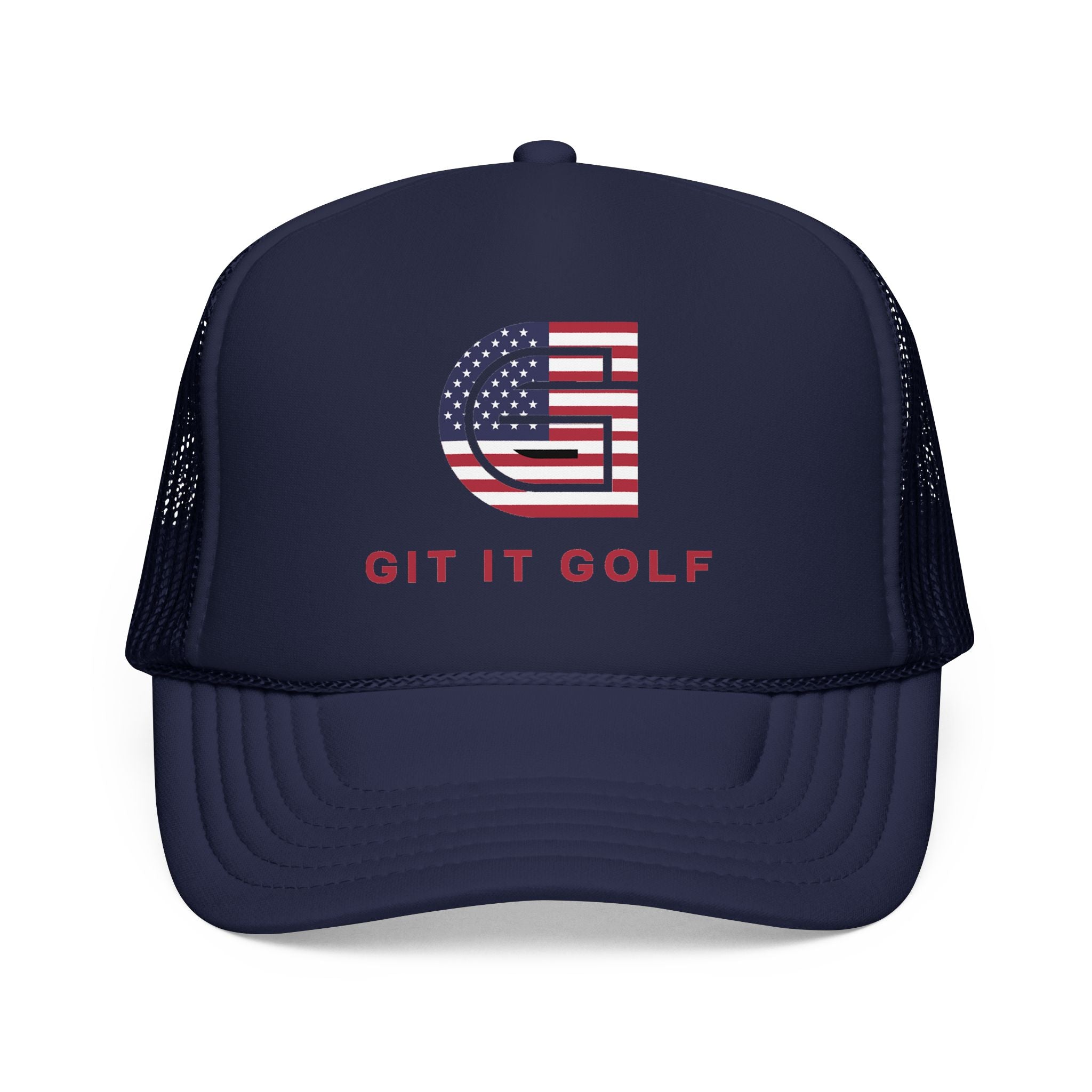 American Flag Golf Trucker Hat — "Git It Golf" Foam Cap