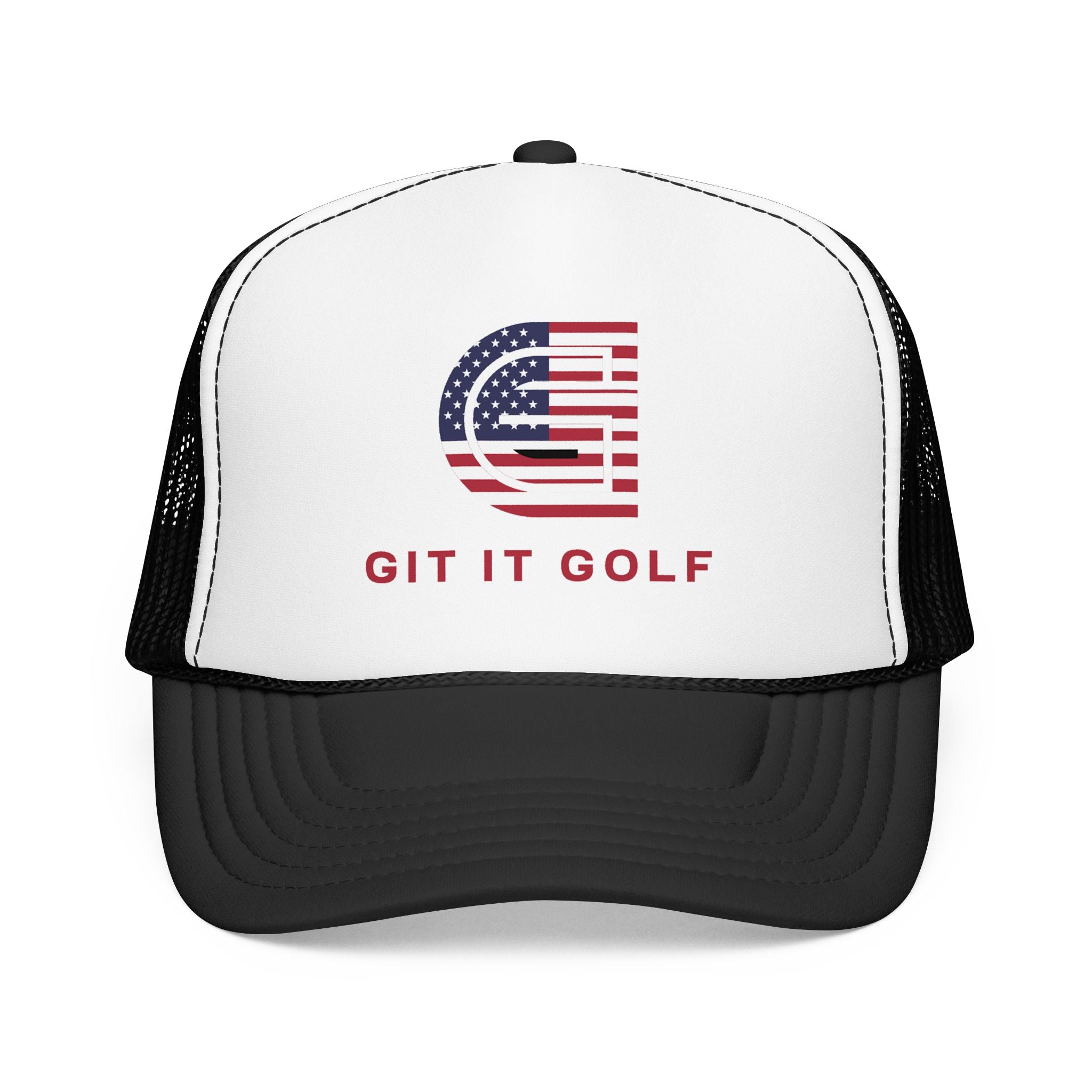American Flag Golf Trucker Hat — "Git It Golf" Foam Cap