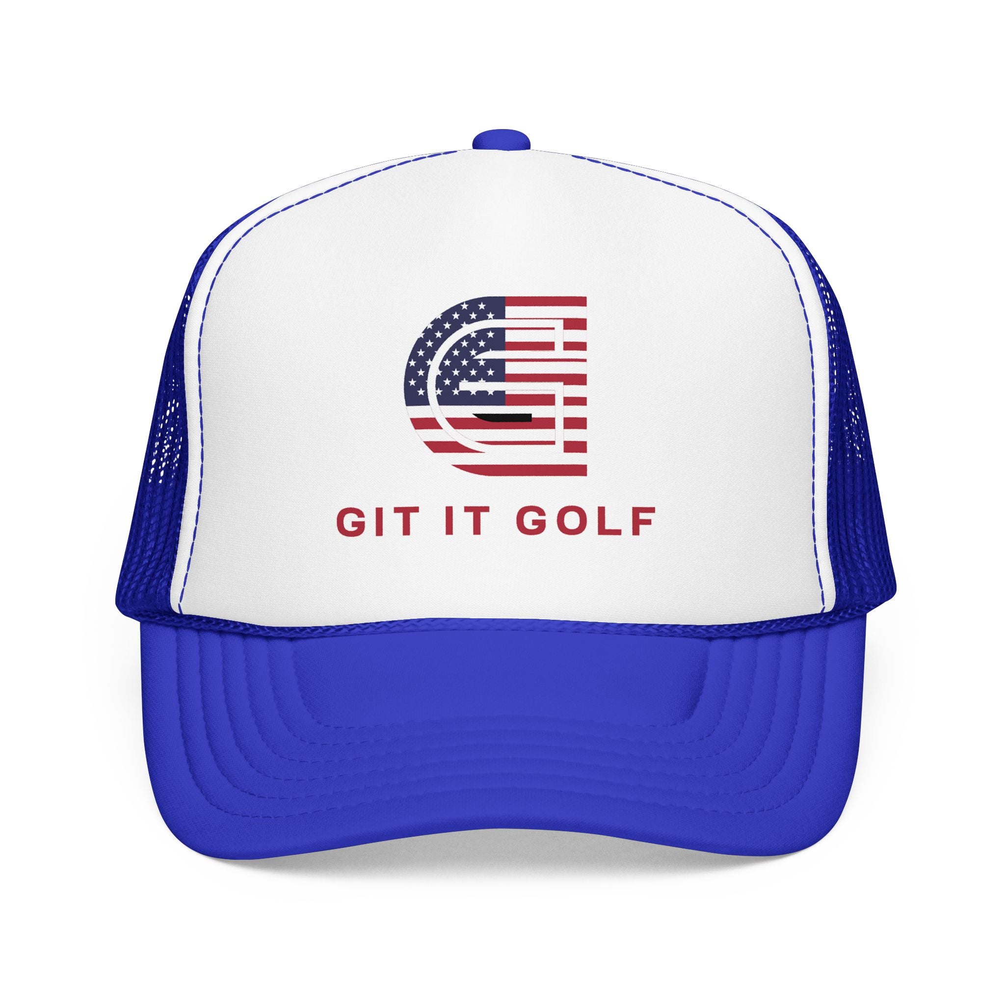 American Flag Golf Trucker Hat — "Git It Golf" Foam Cap