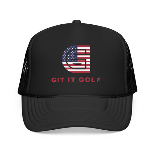 American Flag Golf Trucker Hat — "Git It Golf" Foam Cap