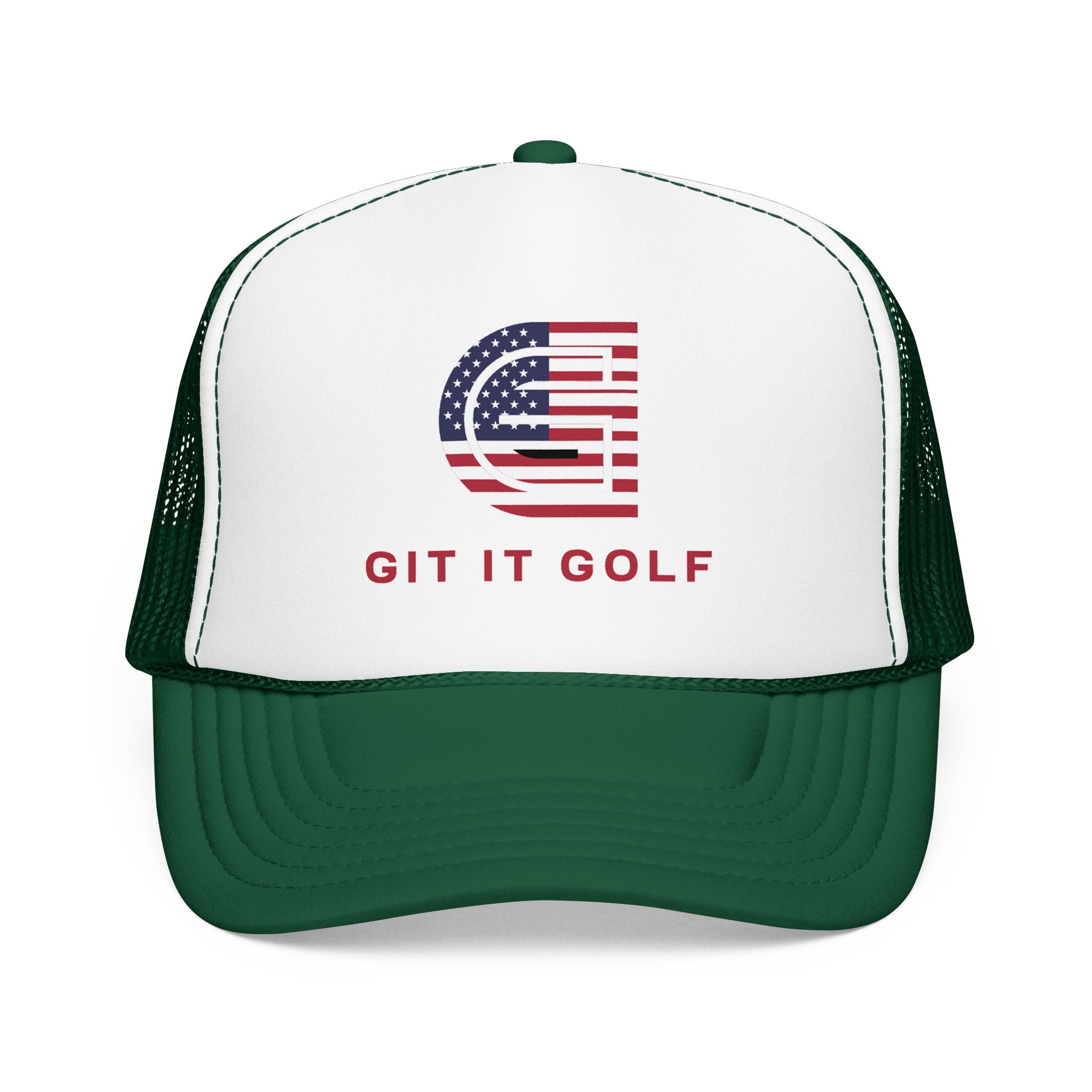 American Flag Golf Trucker Hat — "Git It Golf" Foam Cap