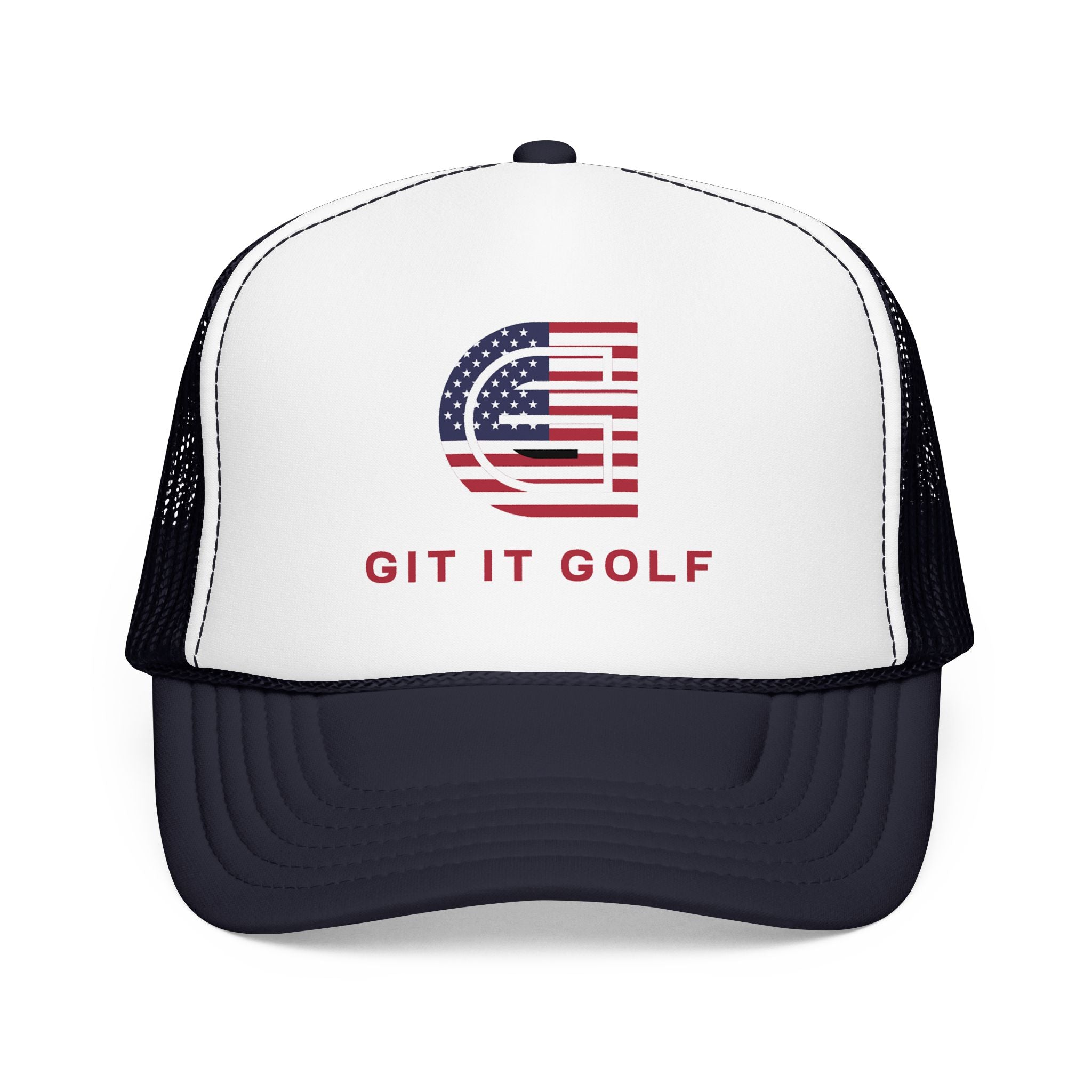 American Flag Golf Trucker Hat — "Git It Golf" Foam Cap