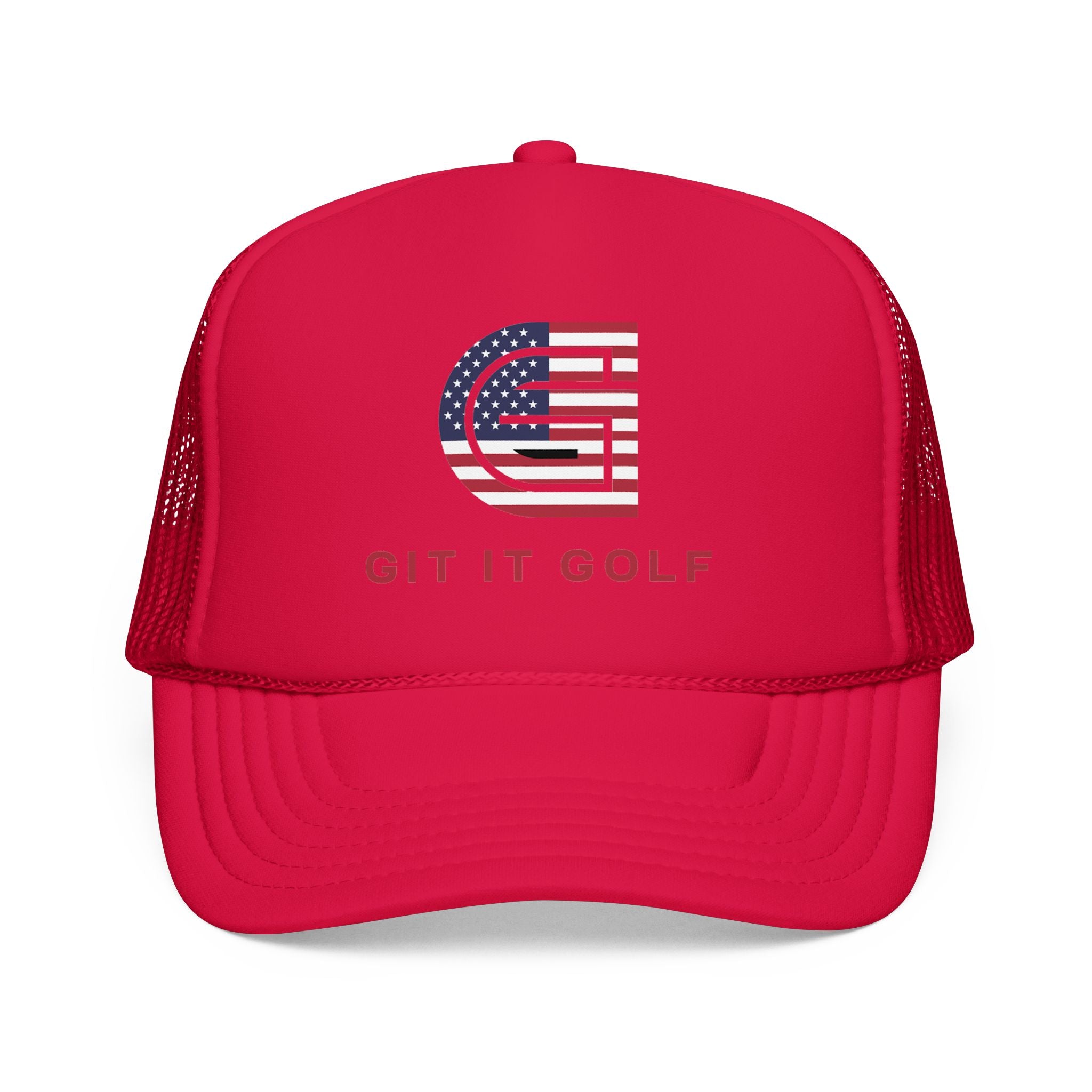 American Flag Golf Trucker Hat — "Git It Golf" Foam Cap