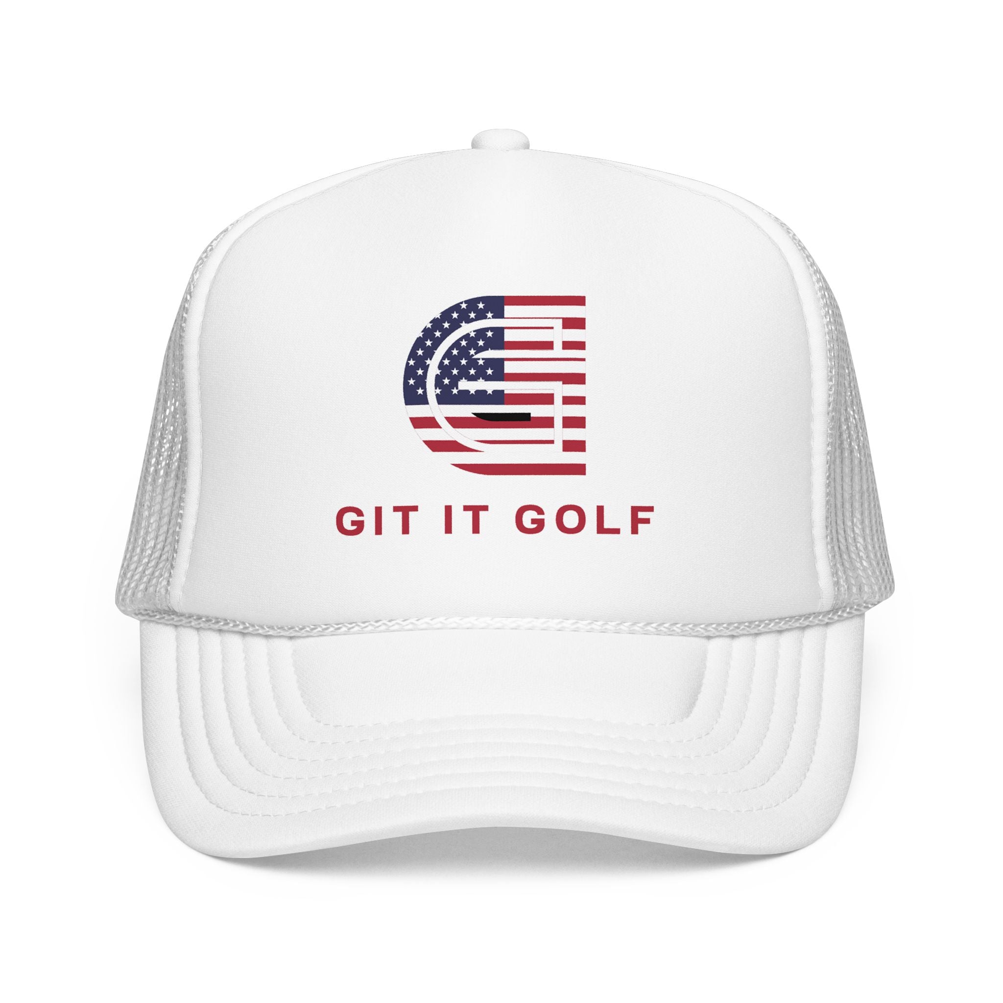 American Flag Golf Trucker Hat — "Git It Golf" Foam Cap