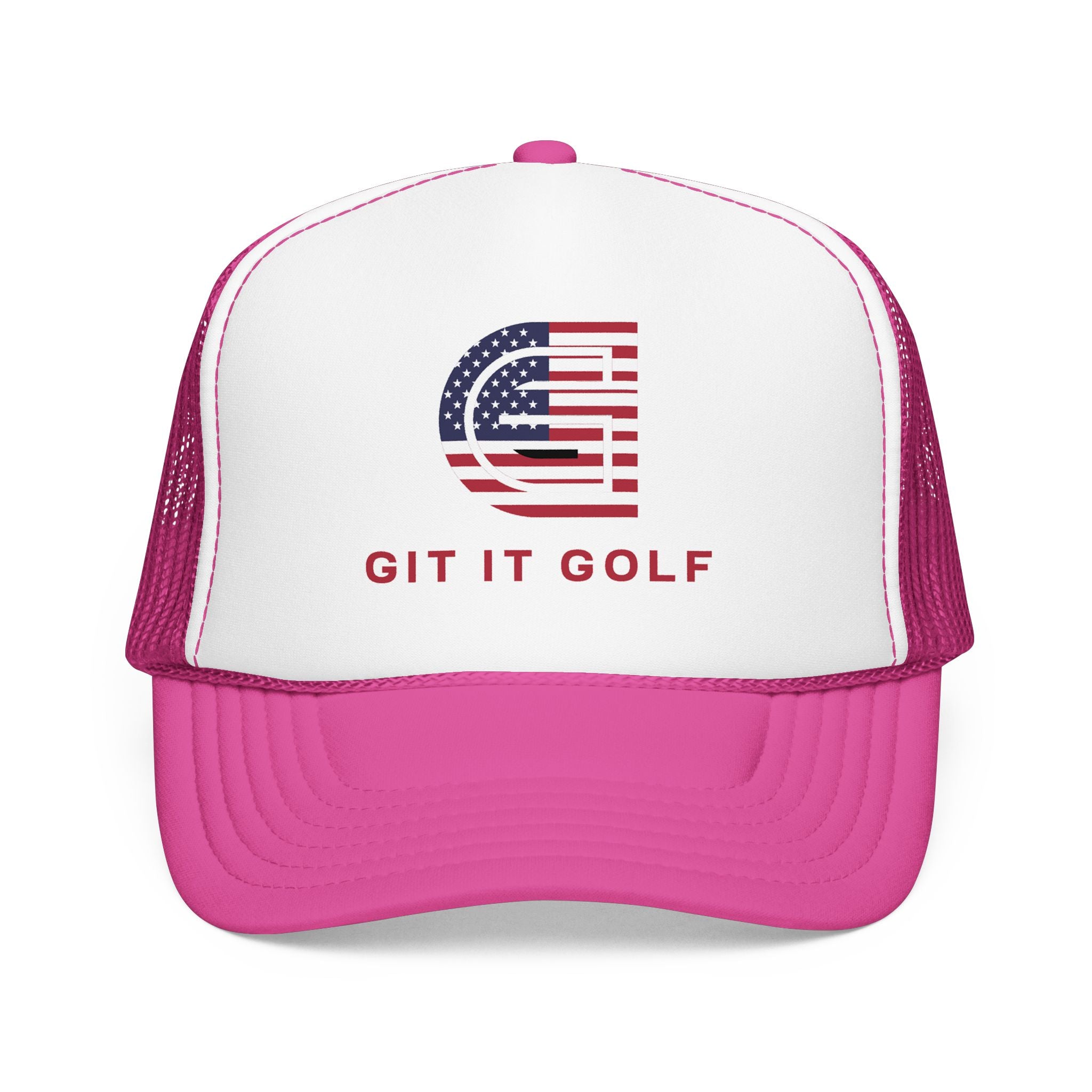 American Flag Golf Trucker Hat — "Git It Golf" Foam Cap