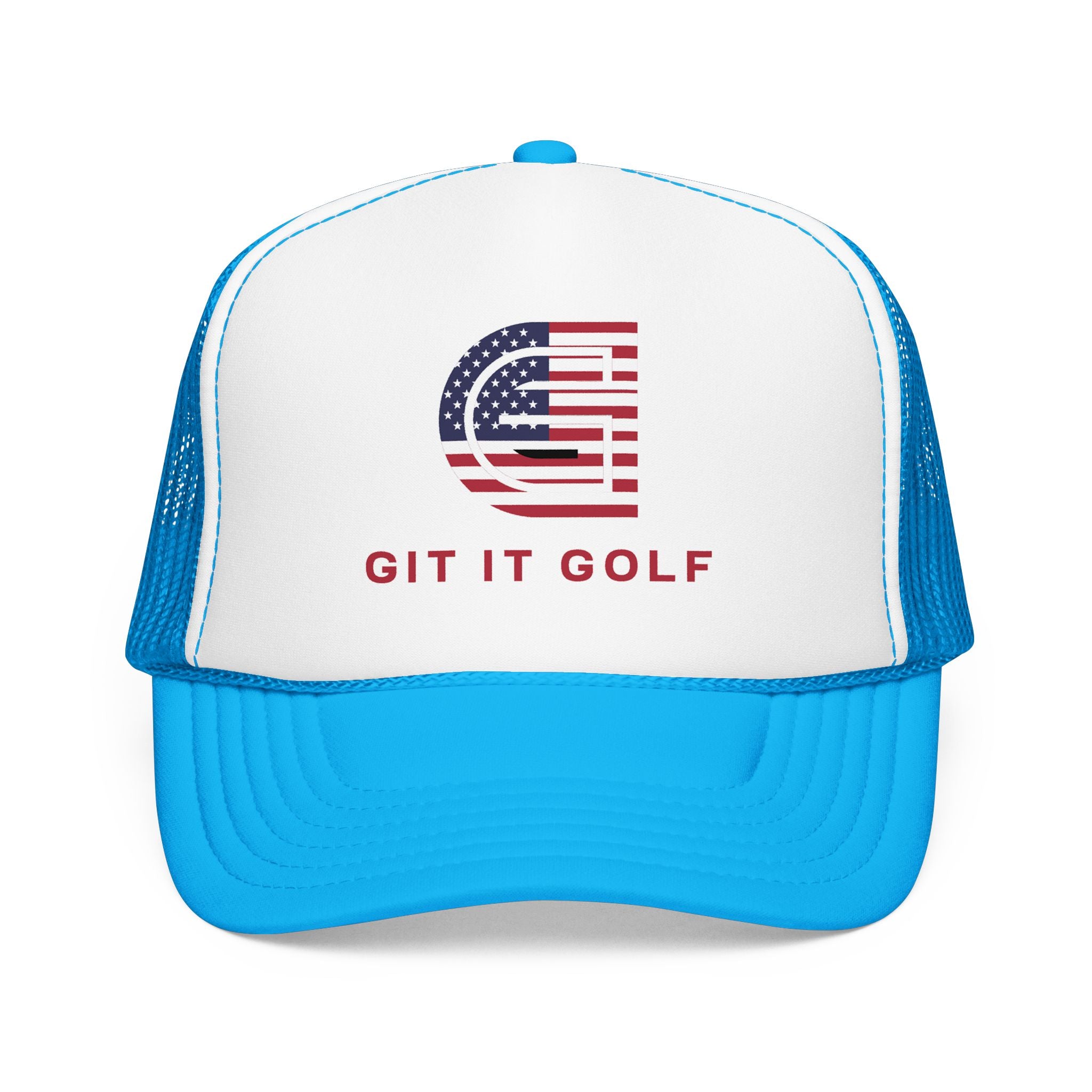 American Flag Golf Trucker Hat — "Git It Golf" Foam Cap