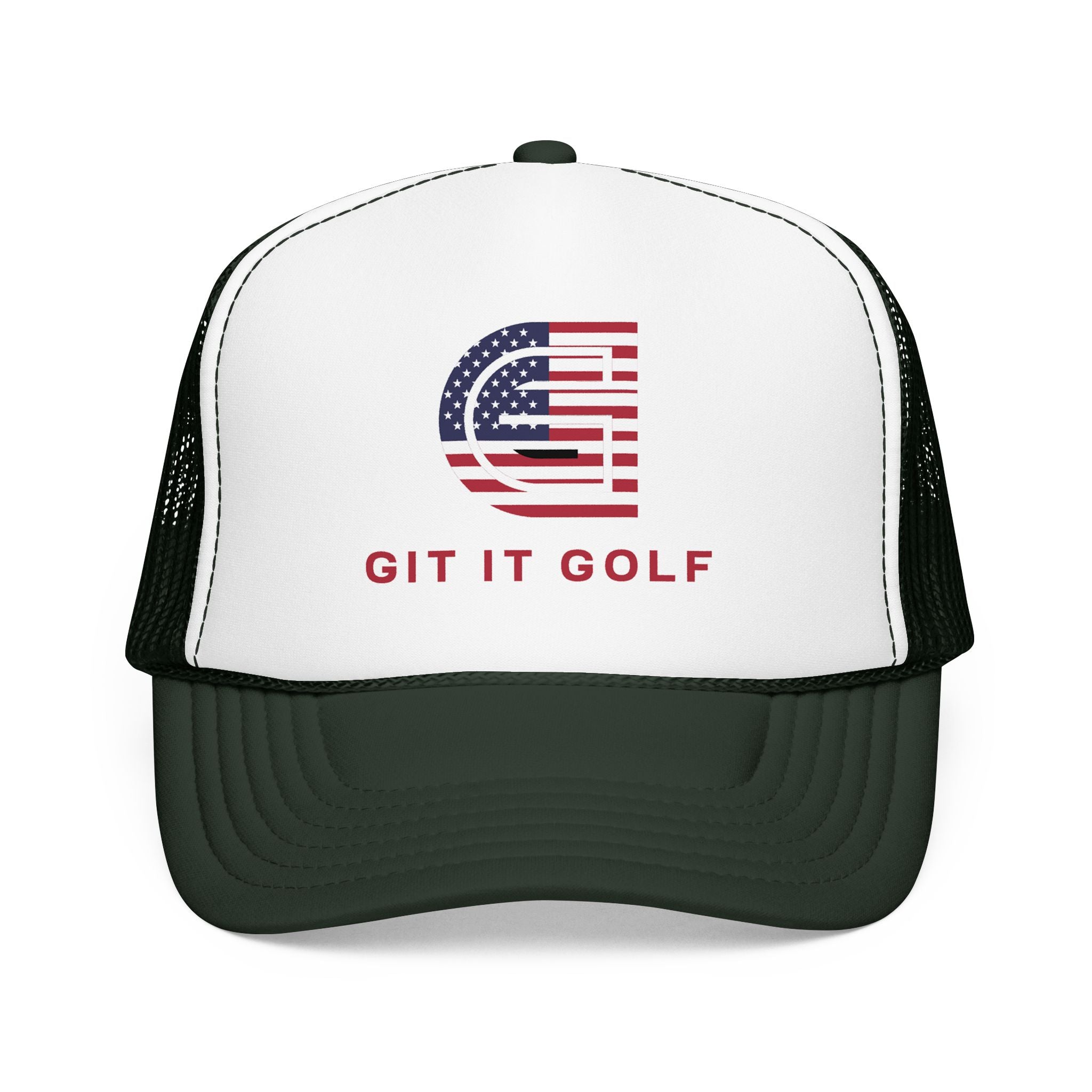 American Flag Golf Trucker Hat — "Git It Golf" Foam Cap