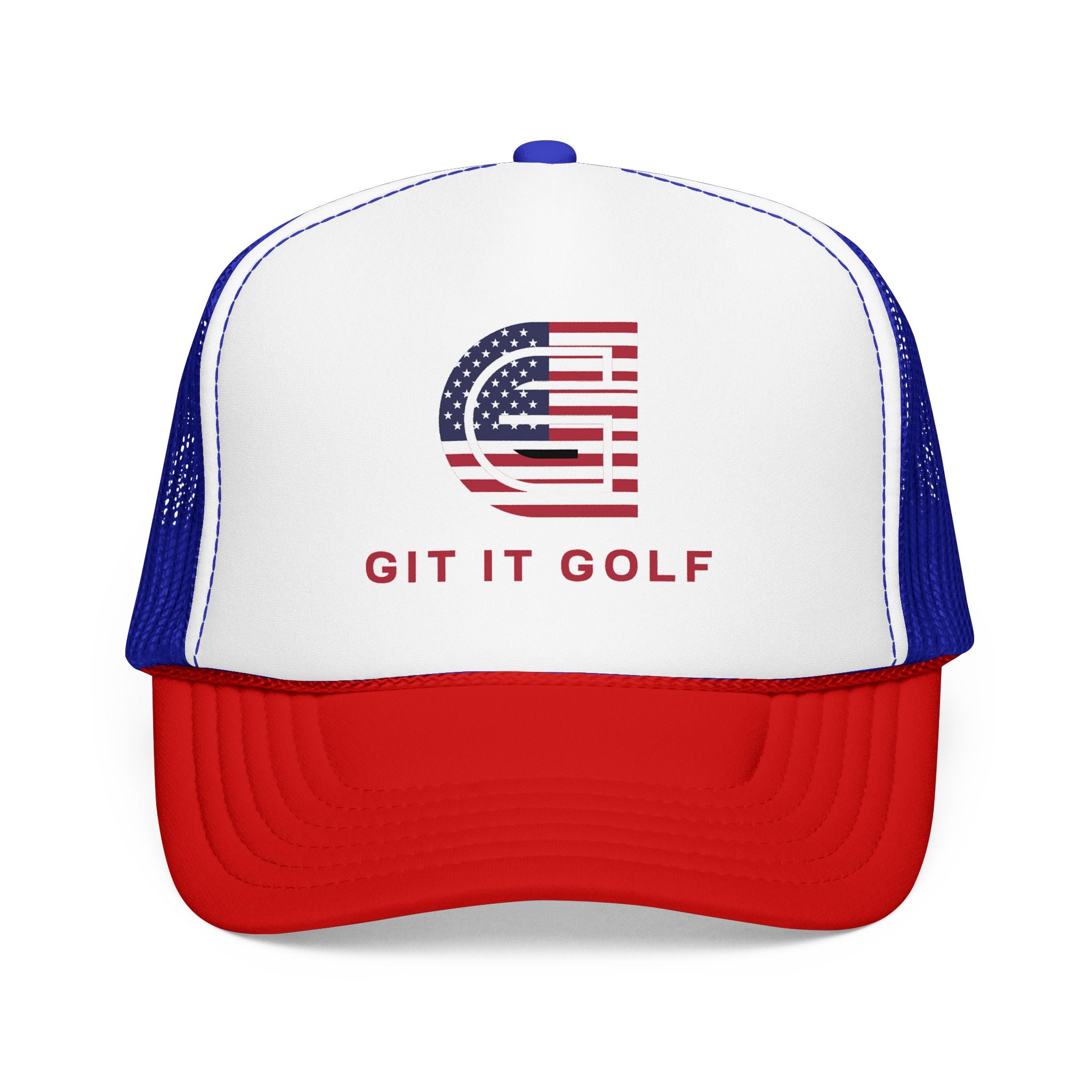 American Flag Golf Trucker Hat — "Git It Golf" Foam Cap